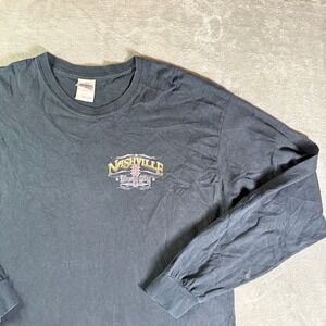 VTG Nashville Music City Long Sleeve Graphic T-Shirt Black Mens Large